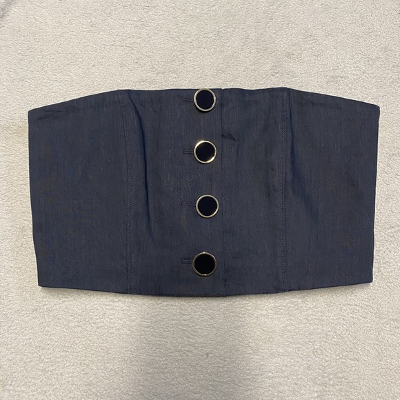 Veronica Beard Tops - Veronica Beard Ziene Strapless Tube Top Size 2 Navy Linen Blend Zip Back